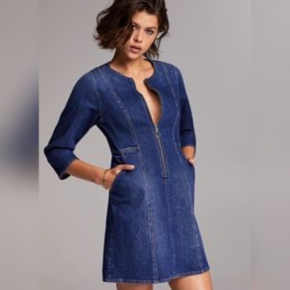 Denim Forum Aritzia Jackie O Denim Dress Zip Up Mini - Size 6 NWT